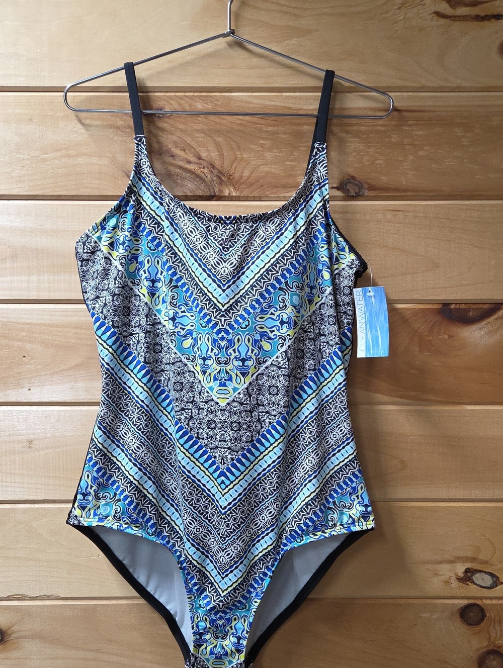 Blue Geometric V-Front One-Piece Swimsuit Padded
